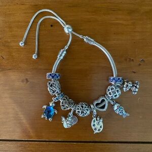 Pandora Sterling Silver Adjustable Bracelet and 12 Pandora Charms